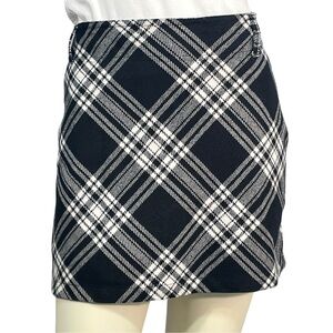 EUC Y2K Old Navy Sz 2 Black and White Plaid Mini Skirt 14.5"L Wool Blend